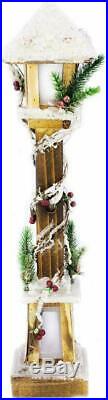 Indoor 60cm Brown Rustic Wood Christmas Lamp Post with Warm White LED Lamp Light