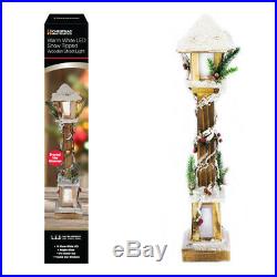 Indoor 60cm Brown Rustic Wood Christmas Lamp Post with Warm White LED Lamp Light