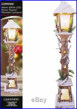 Indoor 85cm Brown Rustic Wood Christmas Lamp Post with Warm White LED Lamp Light