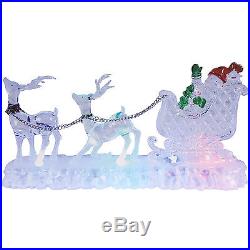 Indoor Colour Changing Led Reindeer And Sleigh Christmas Ornament Decoration New