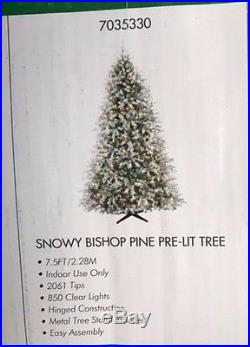 Indoor Green Pre-Lit Christmas Tree Clear Lights 7.5 Snowy Bishop Pine