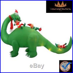 Inflatable Dinosaur And Elves 12 ft Home Christmas Decor Lighted Holiday Play