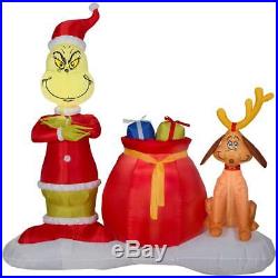 Inflatable Grinch and Max on Snow Base Scene 6 Ft Tall Airblown Christmas Decor