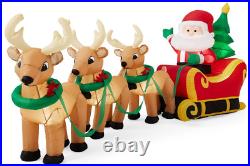 Inflatable Outdoor Holiday Christmas Yard Decor Santa Reindeer Sleigh Lit Lights
