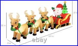 Inflatable Outdoor Holiday Christmas Yard Decor Santa Reindeer Sleigh Lit Lights
