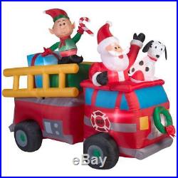 Inflatable Santa's Fire Truck Scene 7 Ft Airblown Christmas Decor Elf Dalmation