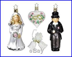 Inge Glas Wedding Day Bride and Groom German Glass Ornament Gift Set of 4