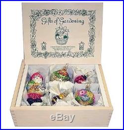 Inge-Glas of Germany Gifts of Gardening Boxed Set of 5 Christmas Ornaments, RARE