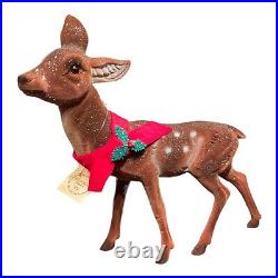 Ino Schaller Large Brown Flocked Doe Deer with Scarf German Figurine 16 inch
