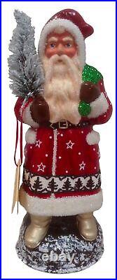 Ino Schaller Red Star and Forest Scene Santa German Paper Mache Candy Container