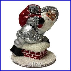 Ino Schaller Silver Santa Chimney with Gifts German Paper Mache Candy Container