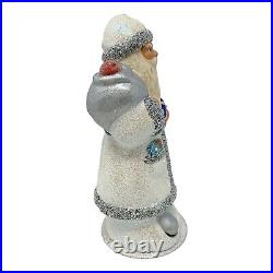 Ino Schaller White Glitter Santa with Bag of Apples German Paper Mache
