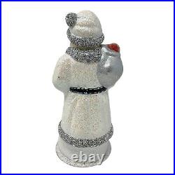 Ino Schaller White Glitter Santa with Bag of Apples German Paper Mache