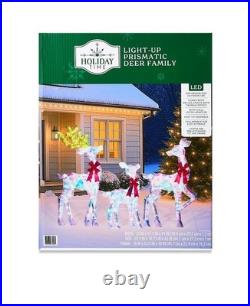 Iridescent Prismatic Deer Family Twinking Lights 3-piece Set Holiday Time NEW