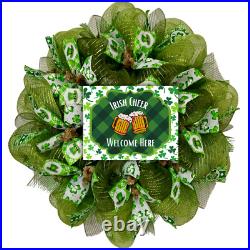 Irish Cheer Welcome Here St Patrick’s Day Handmade Deco Mesh Wreath