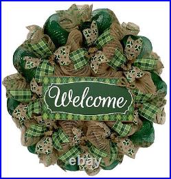 Irish Welcome Wreath St Patrick’s Day or All Occasion Handmade Deco Mesh