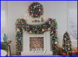 Isaac Mizrahi 48 Christmas Garland Cedar & Pine Fully Loaded Colored Balls