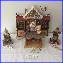 JIM SHORE Xmas Traditions TOY MASTER SANTA'S WORKSHOP 4 pc SET ORNAMENT