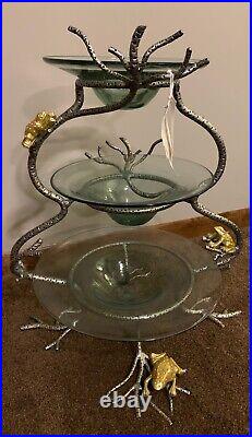 Janice Minor for NEIMAN MARCUS Three Tier Glass Serving Bowls Frogs NEW with TAGS