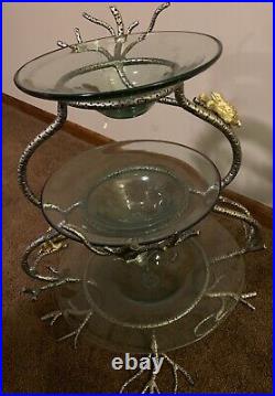 Janice Minor for NEIMAN MARCUS Three Tier Glass Serving Bowls Frogs NEW with TAGS