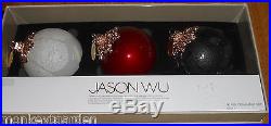 Jason Wu Glass Christmas Ornaments Set Of 3 New Red White Clear Black