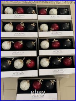 Jason Wu Glass Ornament Set of 3 White Black Lace Red Gold Christmas 9 Sets