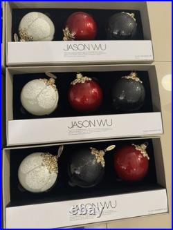 Jason Wu Glass Ornament Set of 3 White Black Lace Red Gold Christmas 9 Sets