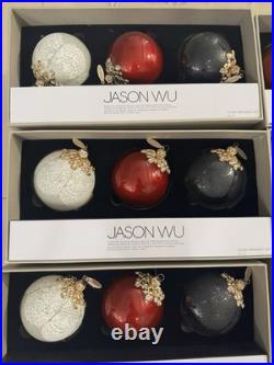 Jason Wu Glass Ornament Set of 3 White Black Lace Red Gold Christmas 9 Sets