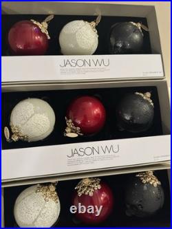 Jason Wu Glass Ornament Set of 3 White Black Lace Red Gold Christmas 9 Sets