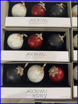Jason Wu Glass Ornament Set of 3 White Black Lace Red Gold Christmas 9 Sets