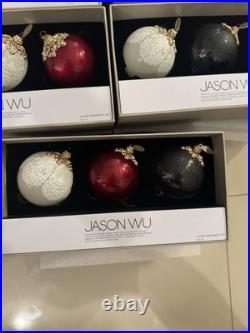 Jason Wu Glass Ornament Set of 3 White Black Lace Red Gold Christmas 9 Sets