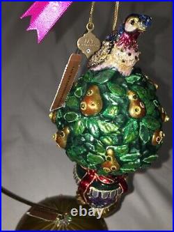 Jay Strongwater 12 Days of Christmas Partridge in a Pear Tree Glass Ornament NIB