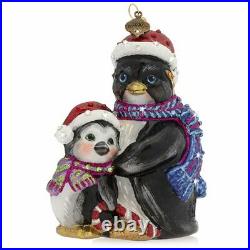 Jay Strongwater Glass Holiday Ornament Father and Child Penguin