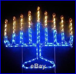 Jewish Hanukkah Menorah Candles Outdoor LED Lighted Decoration Steel Wireframe