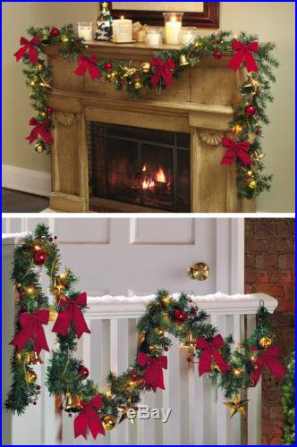 Jingle Bell Holiday Lighted Christmas Garland Faux Greenery Home Decor NEW B0010
