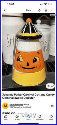 Johanna Parker Carnival Cottage Ceramic Candy Corn Stacker Canister Set New