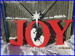 Joy Sign with Nativity Scene Wood Outdoor Decoration, Joy Sign with Nativity