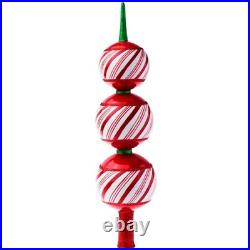 Joy To The World Peppermint Twist Finial Polish Glass Christmas Tree Topper