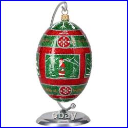 Joy to the World Glitterazzi Metallic Series Red Green Egg Polish Glass Ornament