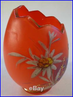 Jugendstil Glas Vase Ei Osterei Ostern Blumen handbemalt um1900