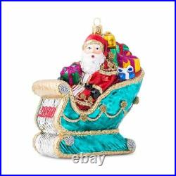 Juliska Berry And Thread Santa in Sleigh Glass Christmas Ornament