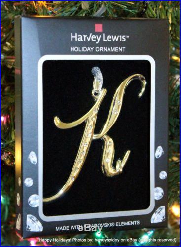 K (2014) Initial/Monogram Harvey Lewis Swarovski Ornament NIB Metal Silver