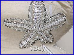 Kim Seybert Cream Beaded Christmas Tree Skirt Beach Coastal starfish crab coral