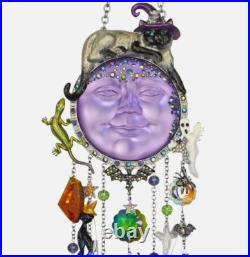Kirks Folly Salem Cat Over the Goddess Seaview Moon Wind Chime Silver Tone
