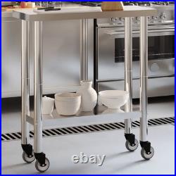 Kitchen Work Table with Wheels 32.5×11.8×33.5 Stainless Steel