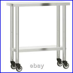 Kitchen Work Table with Wheels 32.5×11.8×33.5 Stainless Steel