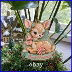 Kitschmas Fawn Deer Wooden Ornament Vintage Gift for Collectors
