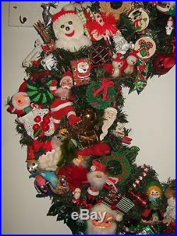 Kitschy huge 36 christmas wreath handmade unbreakable vintage ornaments santa