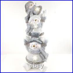 Kringle Express Illuminated 27 Stacking Holiday Friends Snowmen Gray Metalic