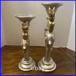 Kringle Express Reindeer With Flameless Candles Silver Ornate Gold Set Of 2